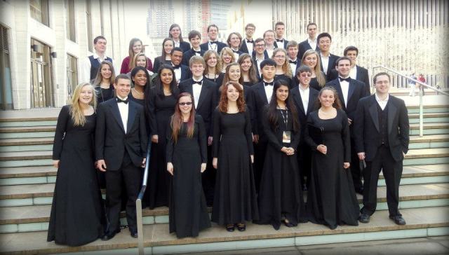 NPHS Chamber Singers pose for a picture outside of the Lincoln Center in NYC