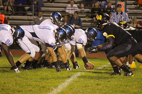 The North Penn Knights line up against Archbishop Wood during Friday nights matchup.