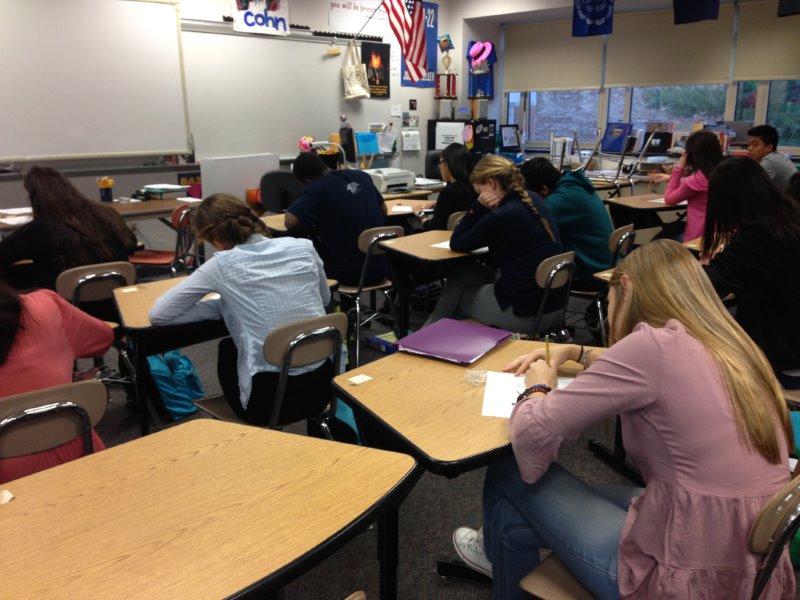 North Penn High School students take a quiz in English class. A recent survey of students at NPHS revealed that cheating in one form or another is widespread, but not unique to high schools across the country. 