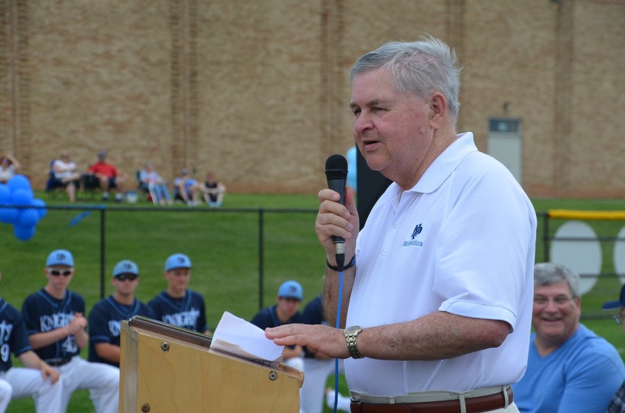 ICONIC: North Penn High School Athletic Director Donald C. Doc Ryan speaks at a ceremony in May, 2014 honoring longtime NP baseball coach Carl Giuranna. Ryan, who is in his 46th year with North Penn, announced he will retire effective January 9, 2015.