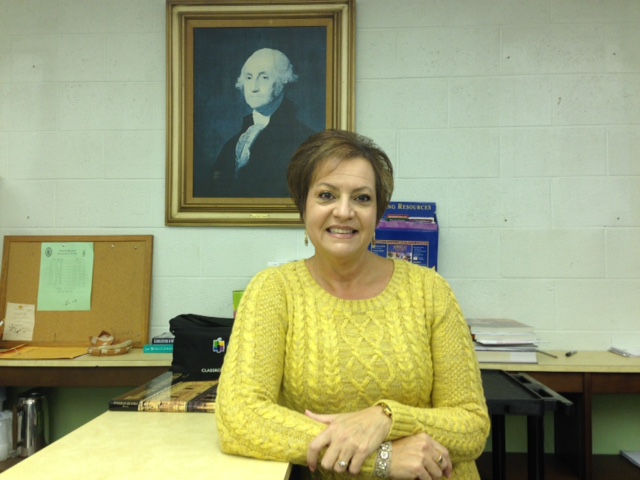 North Penn Social Studies teacher Mrs. Suzanne Daywalt poses with beloved historical figure George Washington.