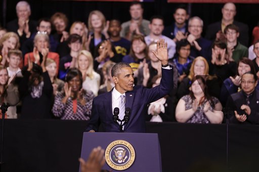 President Barack Obama speaks at Pellissippi State Community College Friday, Jan. 9, 2015, in Knoxville, Tenn. Obama is promoting a plan to make publicly funded community college available to all students. (AP Photo/Mark Humphrey)