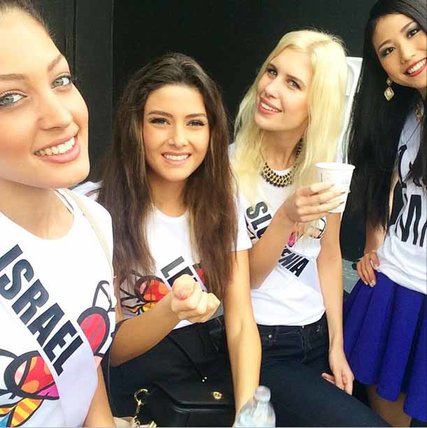 From left to right, Miss Israel, Miss Lebanon, Miss Slovenia, and Miss Japan, in the instagram photo that caused controversy earlier this month. 