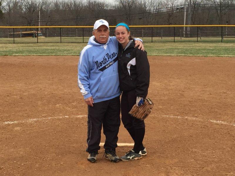 WINNERS: North Penn softball coach Rick Torresani (left) and senior pitcher Jackie Bilotti (right) both hit career milestones this season. Torresani picked up his 300th win as a coach, and Bilotti her 50th win as a pitcher.