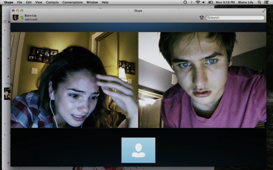 A screencap from the movie Unfriended shows concerned teens contemplating their overhyped fate.