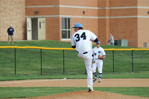 James Witner delivers a pitch as part of his shutout performance over Pennridge. Senior Jared Melone paced the offense while Witner twirled a gem on the bump,