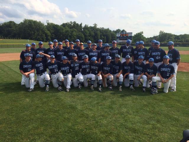 The North Penn Knights pose after a win in Scotland, PA over Shaler High School to send them to the PIAA state finals. Contributing to the win were seniors Colin Healey and Mike Christy.