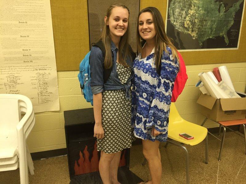 Dress for Success: NPHS students Taylor Heggan (L) and Holly Read (R) show off their outfits for school. Heggan and Read prefer to dress in more semi-formal clothing as opposed to going for comfort.