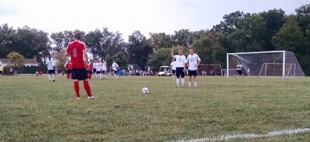 The Knights set up for a free kick from the Hatters. The kick was successfully blocked by goalie Jordan Katz. 