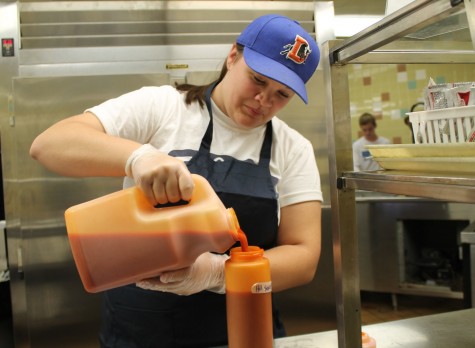 In between lunch periods, workers would be prepping the cafeteria for the next lunch. This list of preparations included stacking trays, wiping the counter, and refilling the hot sauce.