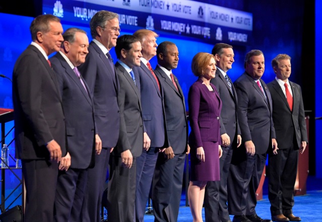 The Republican presidential candidates at Wednesday’s debate. (Mark J. Terrill, AP)