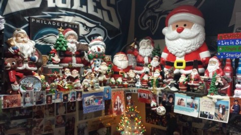 This image of a section of Joe Drelick's desk at work leaves no doubt about his passions for all things Christmas and Philadelphia sports.