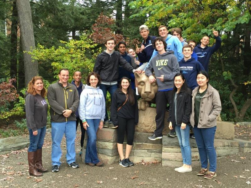 NPHS students and business teachers pause for a picture with the Nittany Lion on the campus of Penn State. NPHS FBLA attended a Leadership Conference at the University. 