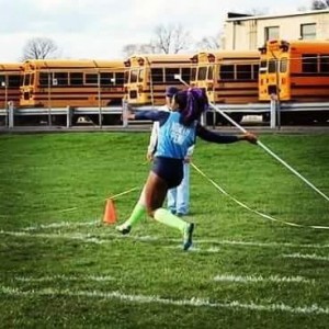 Maude Mengel-O'Connell throws the javelin for the NPHS Track and Field team. 