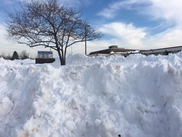 Snow where to put it - Mounds of snow line the edges of the parking lot at General Nash Elementary School on Monday, January 25, 2016. The region was brought to a halt when over 2 feet of snow fell on Saturday.