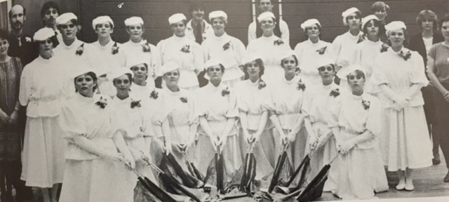 The 1985 Indoor Guard with their coaches. The drill club competed in various competitions throughout the season.