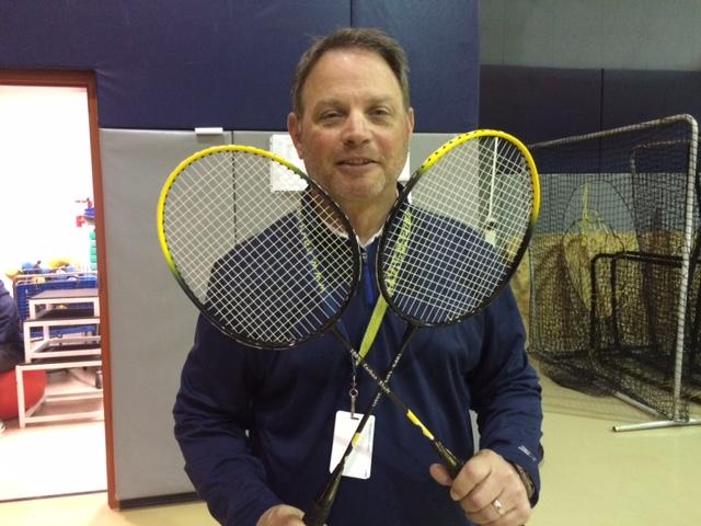 Causing a racquet - NPHS Health/PE teacher Keith Clauss gets ready for the first ever badminton tournament at NPHS.