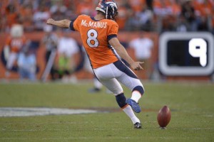 2009 NPHS grad Brandon McManus kicks off for the Denver Broncos during a 2016 NFL game.