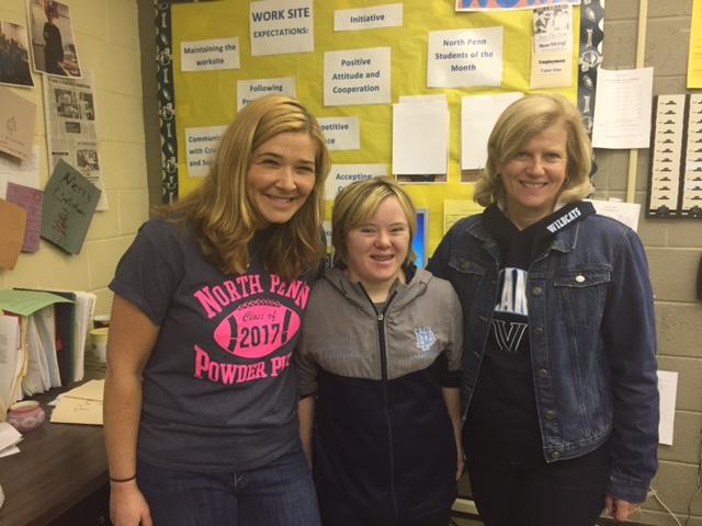 Rachel Grace poses with her teachers Megan Jermain (L) and Helen Wright (R). 
