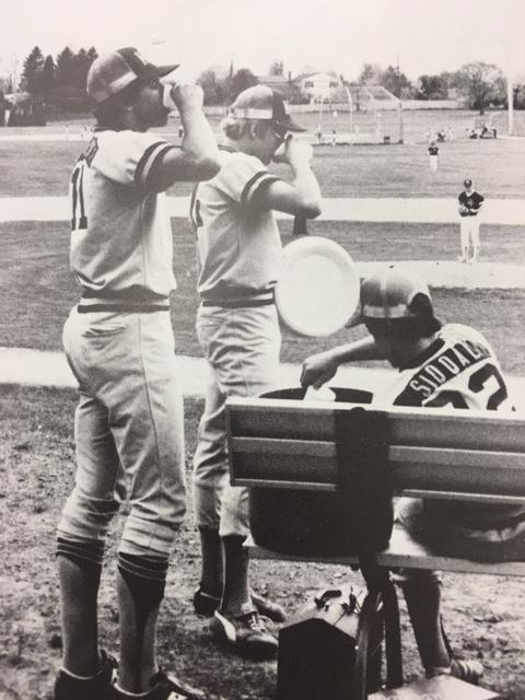Knights alum Jeff Siddal and teammates take a water break during a North Penn Knights Baseball game. Alumni and future Knights are invited to attend the annual Community Knight at the Ballpark and Knights of Fame induction ceremony this Friday evening at Hostelley Field.