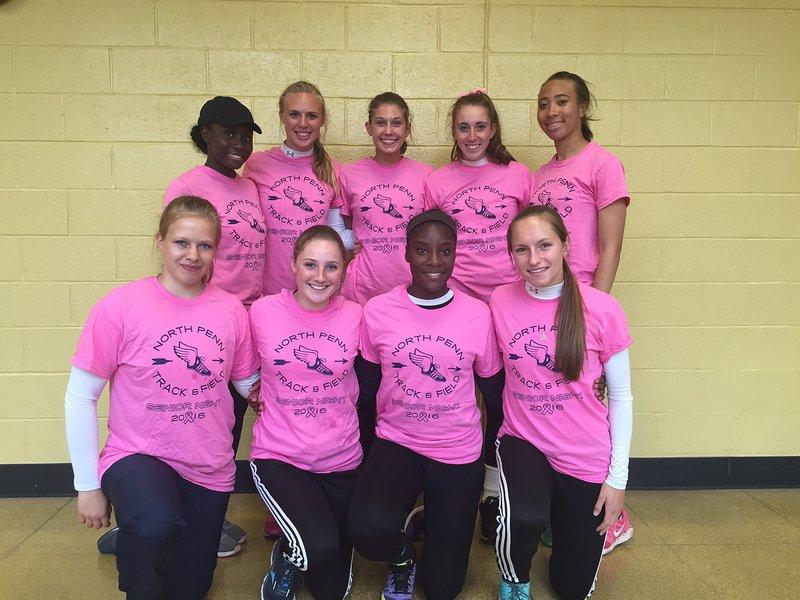 The seniors of the North Penn Girls Track and Field team organized a Pink-Out for their senior night in support of North Penn athlete Erin LeConeys mother, who was recently diagnosed with Breast Cancer. 

Top Row L-R: Charnel Thompson, Ally Sharkey, Phoebe Clowser, Morgan Brett, Dubem Anyanwu
Bottom Row: Jana Zirpins, Alexis Preston, Allison Williams, Morgan Kull

Missing: Sydnee Towns 