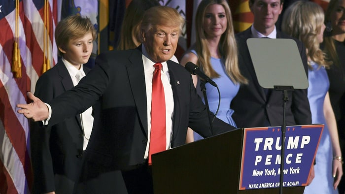 President-elect Donald Trump addressed the crowd at New York Citys Hilton Midtown in a low-key acceptance speech. Credit: Timothy A. Clary/AFP/Getty