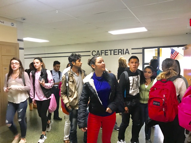 Students leave the cafeteria during class transition time and make their way to their next class.