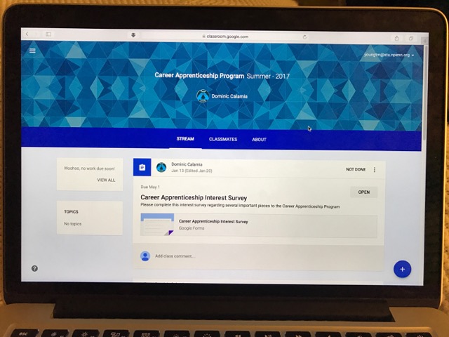 Students interested in the Career Apprenticeship Program can join the Google Classroom dedicated to the program, which can be found on Mr. Dominic Calamias teacher website on npenn.org.