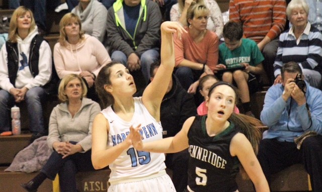 North Penn senior Jess Huber takes a shot in the Knights victory over Pennridge on Thursday night 