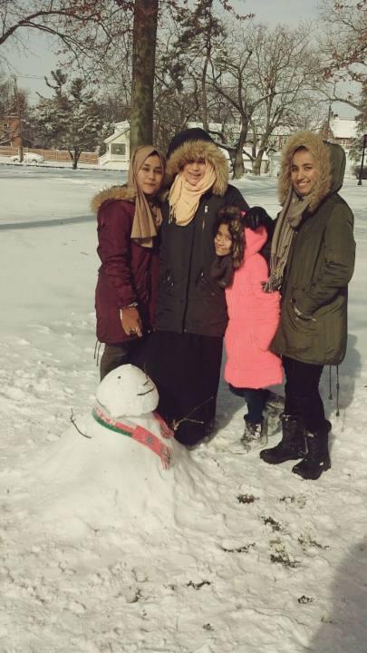 Samiha and her two sisters and their mom enjoying the snow.
(Left to right: Samiha, her mother Shahin, her sisters Nadia and Shaima)