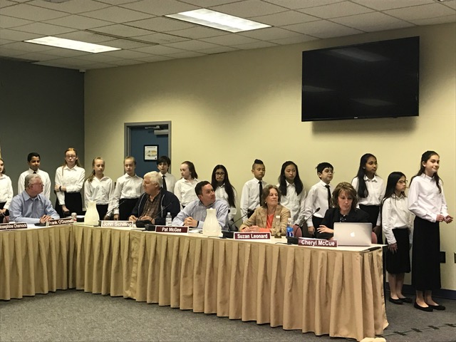 Mr. Ralph Jackson, Orchestra Director for Bridle Path and Montgomery Elementary String Ensemble, recognized eighteen students for their accomplishments as members of the string ensemble and participation in the Kennedy Center in Washington, D.C. as part of the Symphonic Series.