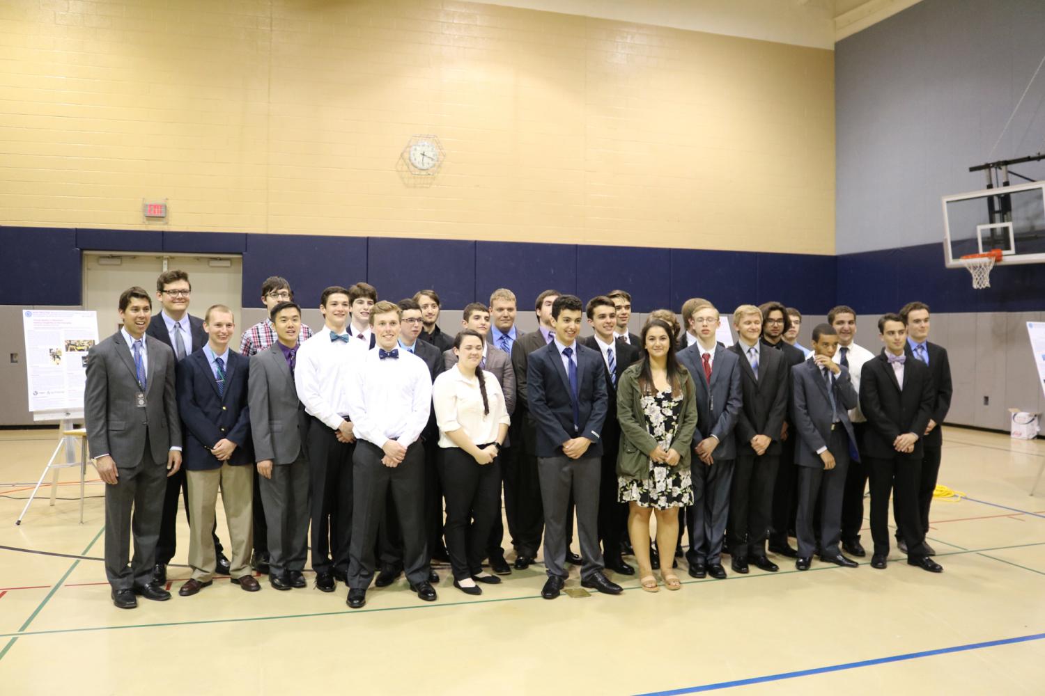 The group of students from the 12th Annual North Penn High School Engineering Academy Nanotechnology and Engineering Symposium pose for a photo at the end of the presentation on May 30th.