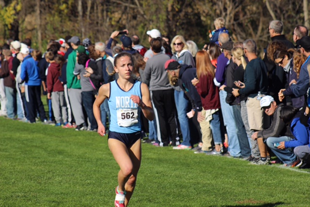 North+Penn+senior+Ariana+Gardizy+runs+to+the+2017+District+Title+at+Lehigh+University.+Gardizys+first+place+finish+helped+propel+the+Knights+into+next+weeks+state+meet+in+Hershey