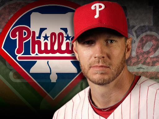 Roy Halladay headshot, as Philadelphia Phillies pitcher, partial graphic