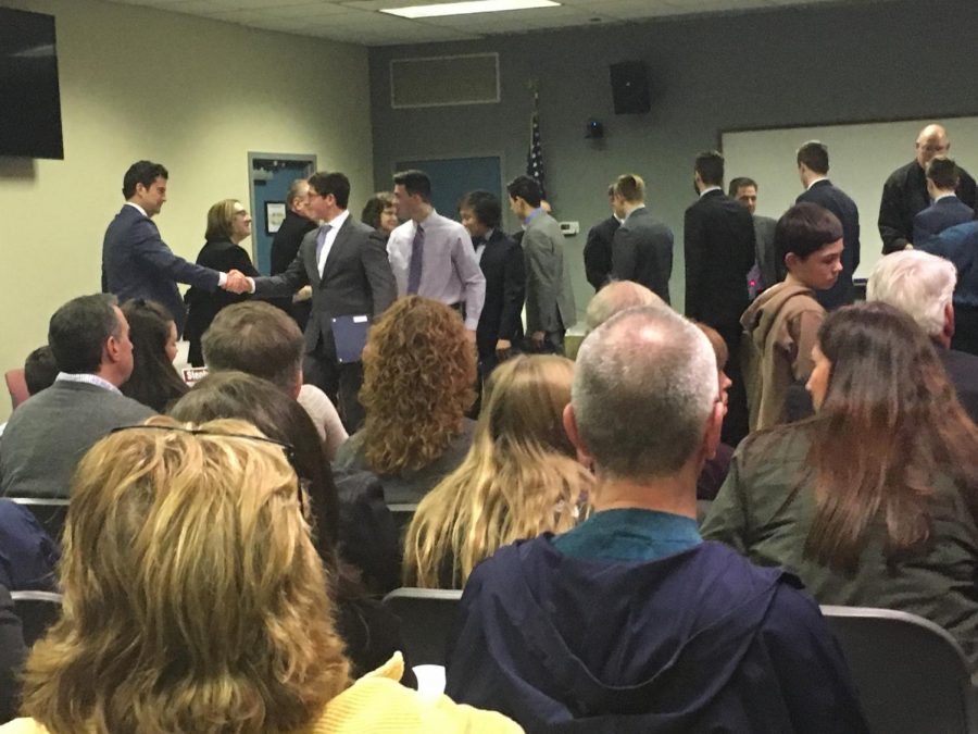 Proclamations at Thursdays School Board meeting: Members of the boys water polo team are recognized for their state championship win.