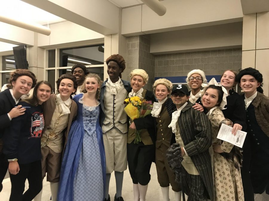 Cast and crew members of North Penns 1776 pose for a picture after their Friday night performance.