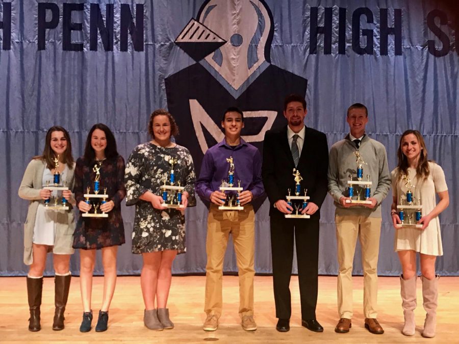 Fall sports recognition ceremony: Fall sports MVPs with their awards.