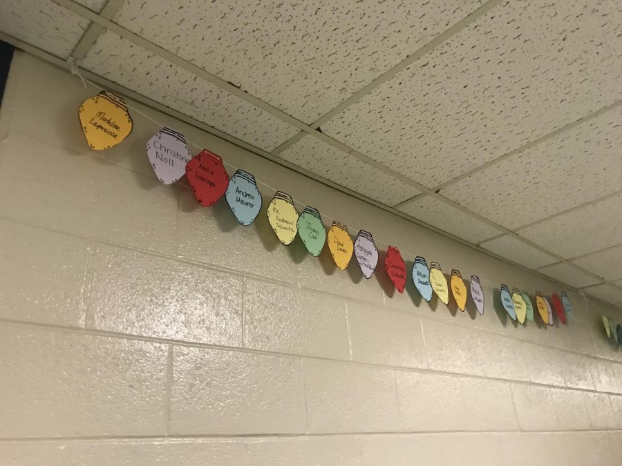 Every year North Penn hangs up thousands of light bulbs with the names of all the students and staff members. Students and staff search for their names and bring their light bulbs home with them before the Holiday Break.