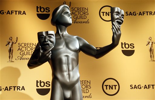 FILE-- This Dec. 10, 2014 file photo shows an actor statue during nominations for the 21st Annual Screen Actors Guild Awards, in West Hollywood, Calif. The SAG awards will be presented Sunday, January 25, 2015, in Los Angeles. (Photo by Danny Moloshok/Invision/AP, File)