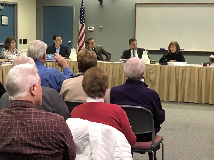 North Penn School Board members convene at a mid-December board meeting to induct five newly elected board members (PRE-COVID).