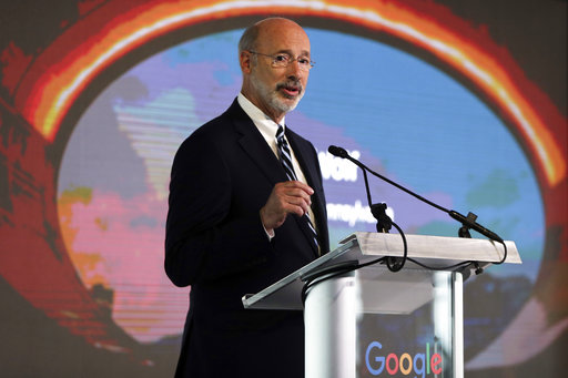Pennsylvania Gov. Tom Wolf, speaks at a news conference Thursday, Oct. 12, 2017, where Google CEO Sundar Pichai, announced a new initiative called Grow with Google aimed at helping Americans get the skills they need to prepare for a job, find a job, or grow their business, at the Google offices in Pittsburgh. (AP Photo/Keith Srakocic)