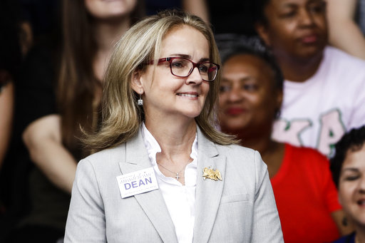 State Rep. Madeleine Dean, D-Montgomery, during a campaign rally for Pennsylvania candidates in Philadelphia, Friday, Sept. 21, 2018. (AP Photo/Matt Rourke)