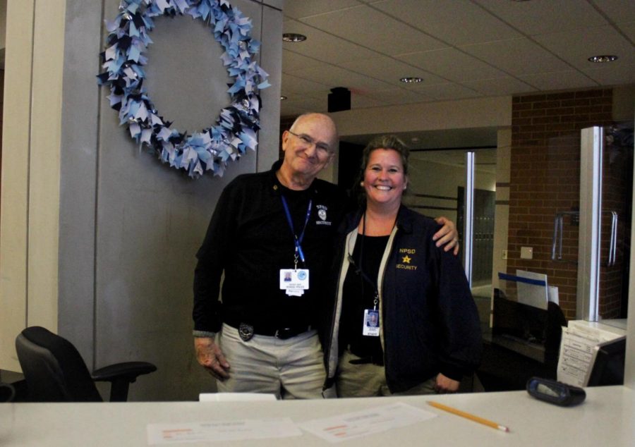 Genneen Groth, new NPHS security guard pauses for a picture with Walt Staheleck at NPHS. Groth joined the NPHS security team in October. 