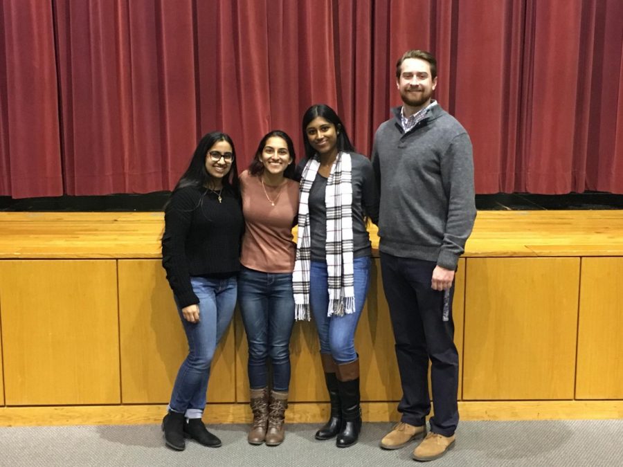 Members of the High Schools Against Cancer club at NP pose for a picture. From left to right: Eesha Dave (Vice President), Siddhi Ameser (Treasurer), Brigit Joseph (President), and Mr. Schmitz (Advisor).