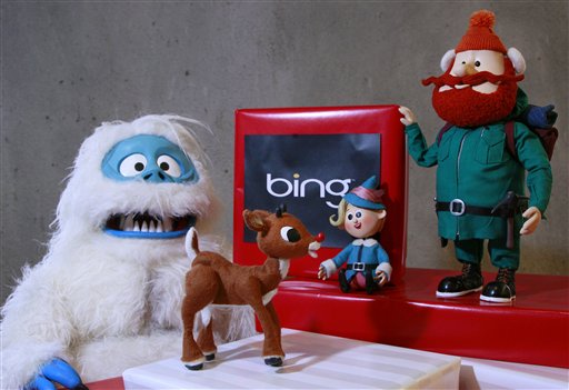 This Nov. 15, 2011 photo, shows at the Microsoft office in San Francisco, from left, The Abominable Snowman, aka Bumble, with Rudolph the Red Nose Reindeer, Hermey, and Yukon Cornelius, all figures from the animated show Rudolph the Red Nose Reindeer. (AP Photo/Jeff Chiu)