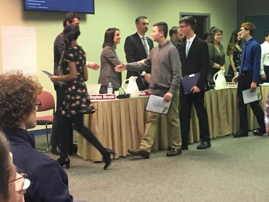 At Thursdays action meeting, the Board recognized members of the NPHS Marching Knights.