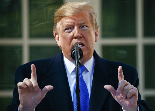 FILE - In this Friday, Feb. 15, 2019, file photo, President Donald Trump declares a national emergency in order to build a wall along the southern border during an event in the Rose Garden at the White House in Washington. California Attorney General Xavier Becerra filed a lawsuit Monday, Feb. 18, 2019, against Trumps emergency declaration to fund a wall on the U.S.-Mexico border. Becerra released a statement Monday saying 16 states  including California  allege the Trump administrations action violates the Constitution. (AP Photo Evan Vucci, File)