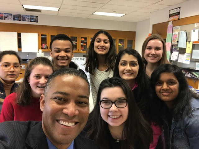 GOVERNANCE AND GROUP PHOTOS: Commissioner Lawrence poses with members of the North Penn Young Democrats Club.