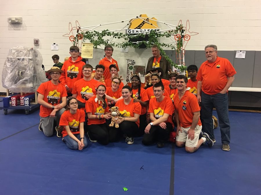 The+Gearaffes+pose+for+a+picture+after+their+win+at+the+First+Mid-Atlantic+District+competition.+The+Gearaffes+robotics+team+is+now+ranked+1st+out+of+128+teams+in+the+district.