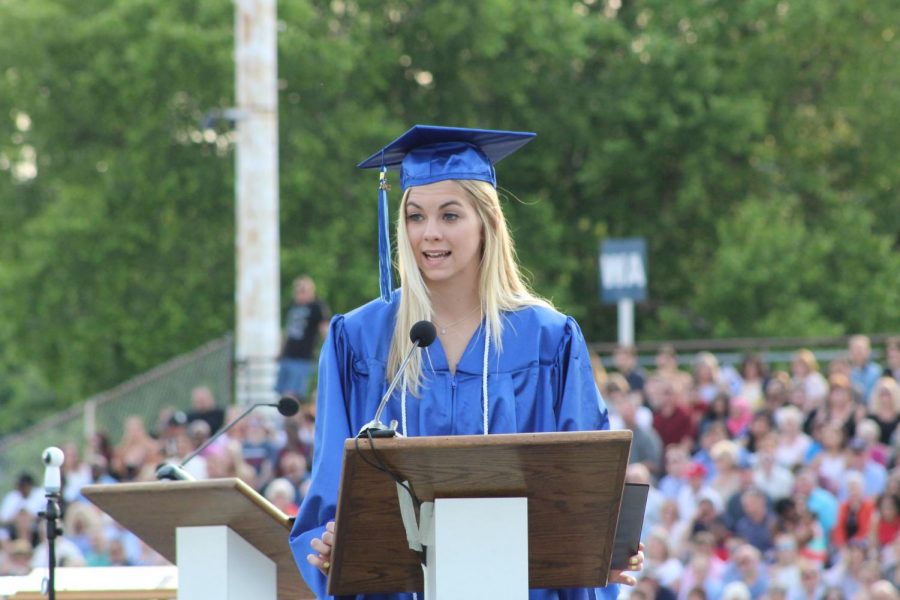 Class of 2018 selected speaker Mia Melchior delivers her speech at Commencement. 